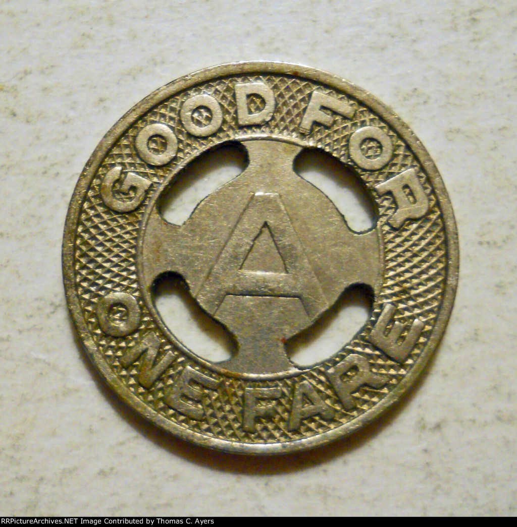 Altoona & Logan Valley Fare Token ~ Back Side